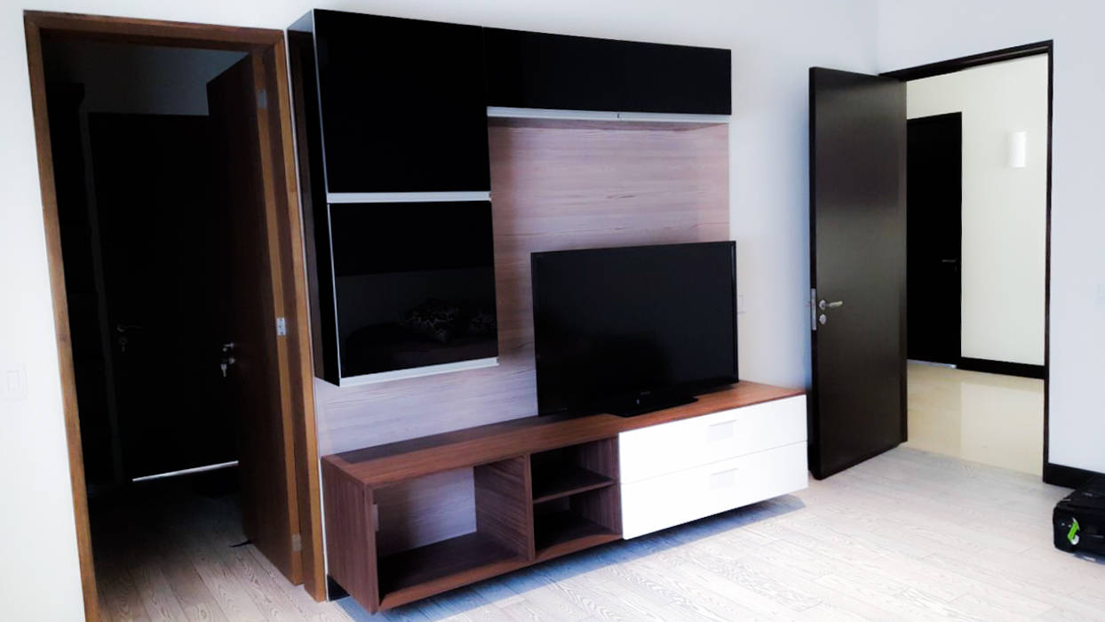 Estar de tv AZULNOGAL Salas multimedia modernas Madera Acabado en madera Mueble de tv,Muebles