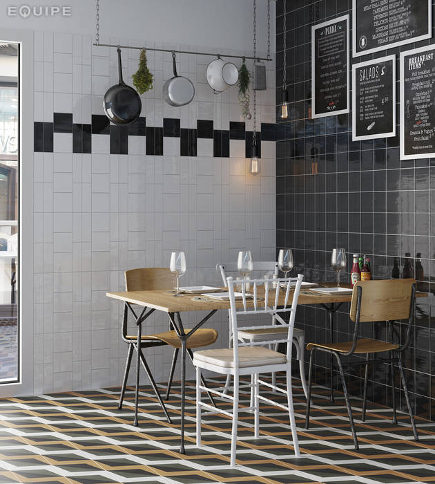 Country Blanco, Anthracite 6,5x20 / 13,2x13,2 Equipe Ceramicas Comedores de estilo mediterráneo Cerámico multiformat,equipe,country,kitchen,ceramic,tile,contemporary,design,house,room,interior,indoor,modern,traditional,rústico,rural,minimalista,trend,vanguard,brick