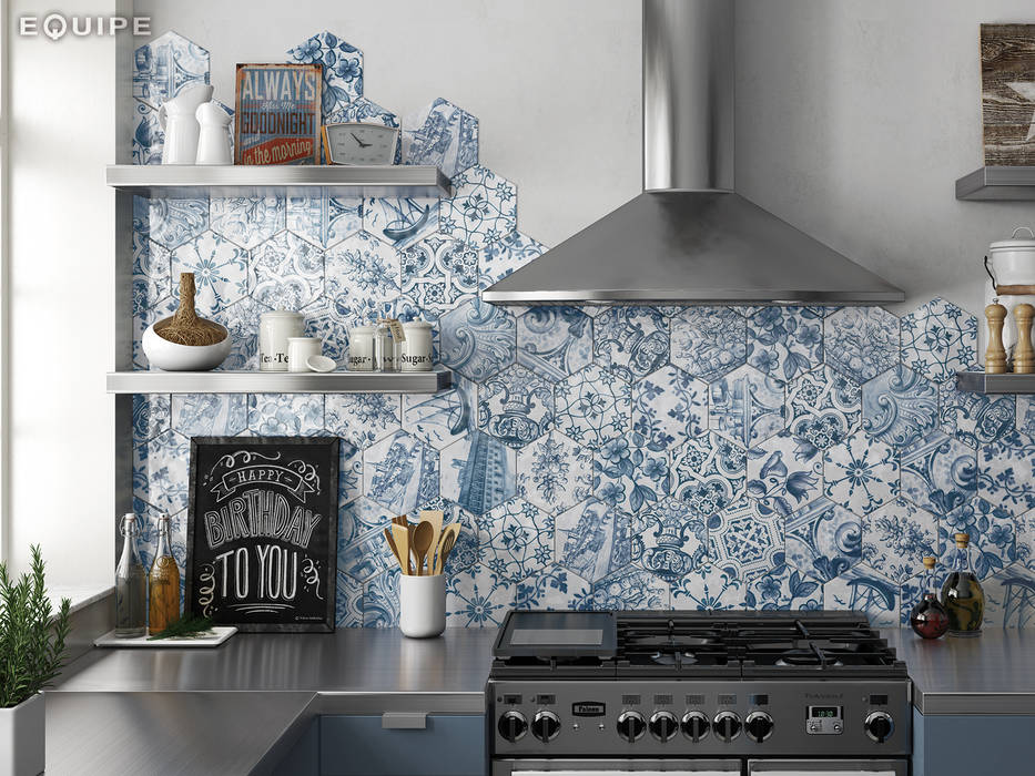 Hexatile Decor Patchwork Lisboa 17,6x20,1 Equipe Ceramicas Cocinas de estilo rústico