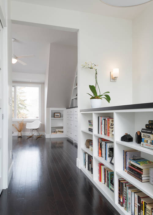 Hallway with Custom Bookcase STUDIO Z Modern style bedroom concrete flooring