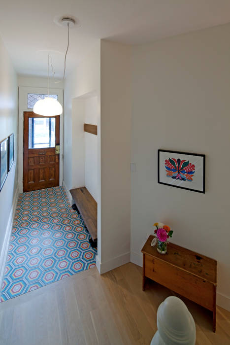 Front Hall Entry with Encaustic cement Tiles STUDIO Z Scandinavian style corridor, hallway& stairs cement tiles,patterned tiles