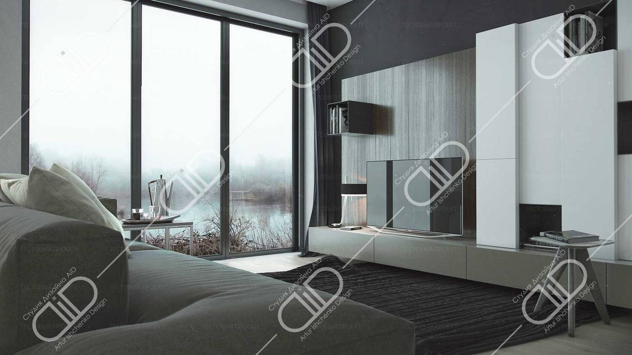 ​Interior Design and Rendering, Design Studio AiD Design Studio AiD Soggiorno minimalista Cemento