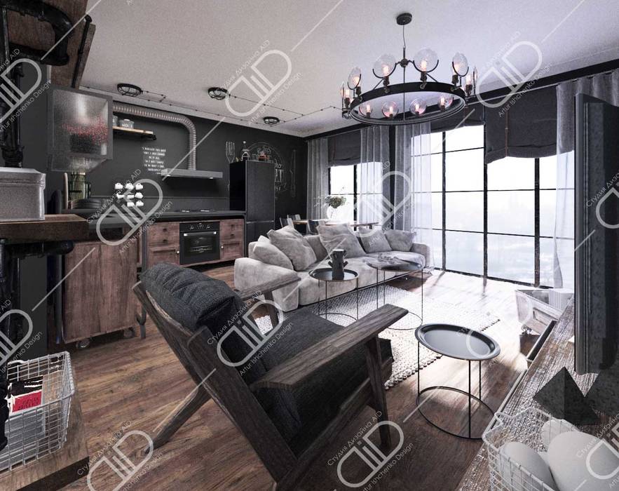 ​Interior Design and Rendering, Design Studio AiD Design Studio AiD Industrial style living room Copper/Bronze/Brass