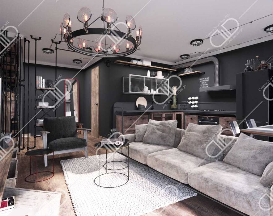 ​Interior Design and Rendering, Design Studio AiD Design Studio AiD ラスティックデザインの リビング 金属