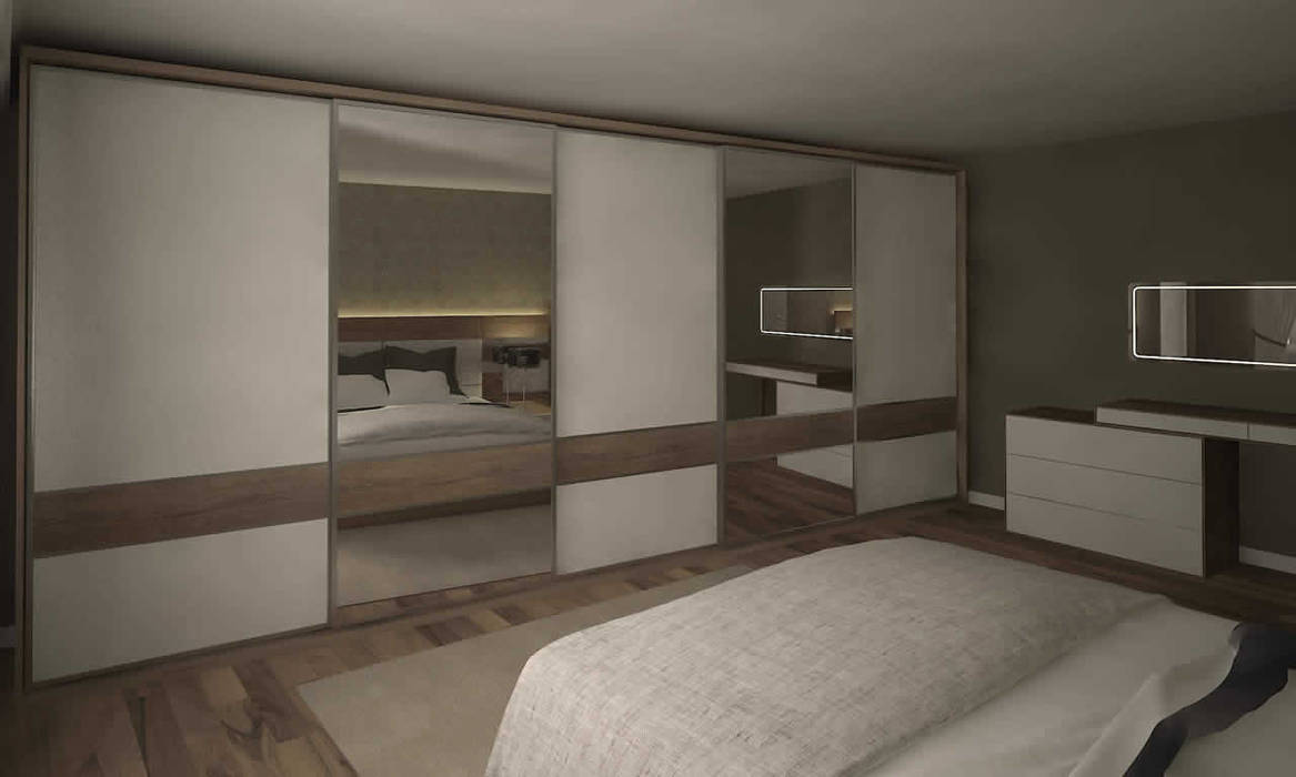Aynalı beyaz kapaklı sürgülü dolap raykonsept yatak odasıelbise dolabı