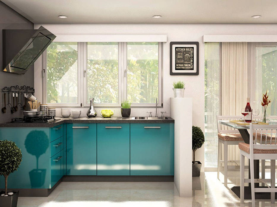 Ixia L-shaped modular kitchen CapriCoast Home Solutions Private Limited 現代廚房設計點子、靈感&圖片 合板