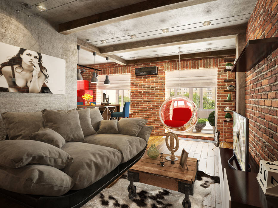 Studio in loft style, Rubleva Design Rubleva Design Salones de estilo industrial