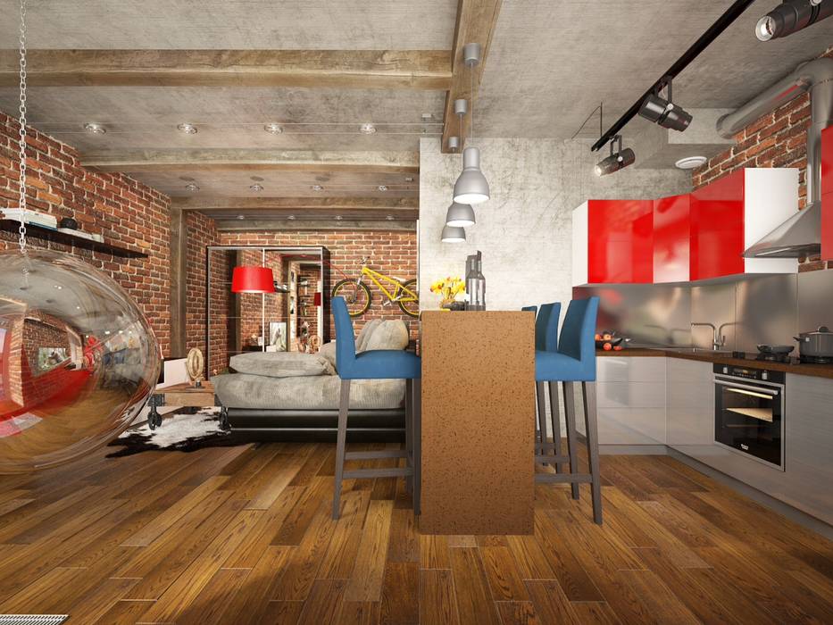 Studio in loft style, Rubleva Design Rubleva Design ห้องนั่งเล่น