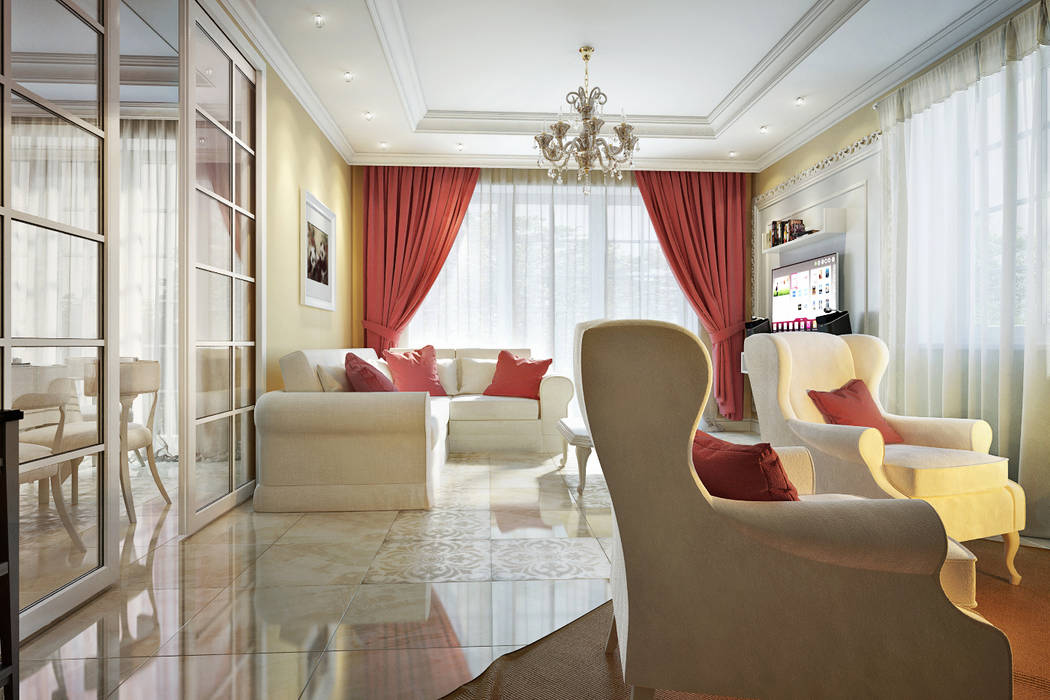 large apartment in classic style in Moscow, Rubleva Design Rubleva Design Living room