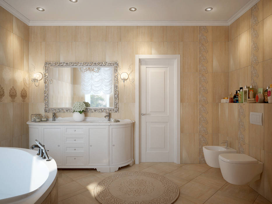 large apartment in classic style in Moscow, Rubleva Design Rubleva Design Bathroom