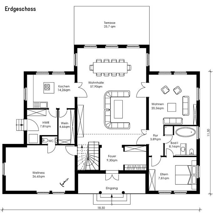 VILLA FERCH, Müllers Büro Müllers Büro Koloniale Häuser Neuhaus, Landhaus, ländlich, Fenster, viele Fenster, bodentiefe Fenster, Sprossenfenster, Grundriss