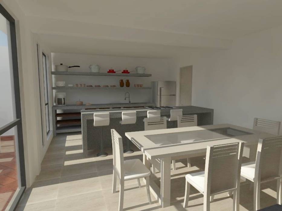 INTERIOR COCINA COMEDOR RHS ARQUITECTOS renders,interiores,proyecto arquitecton