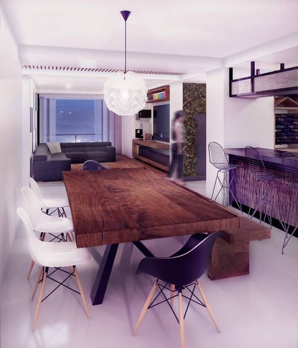 Loft Mil3 [León, Gto], 3C Arquitectos S.A. de C.V. 3C Arquitectos S.A. de C.V. Modern dining room Wood Wood effect