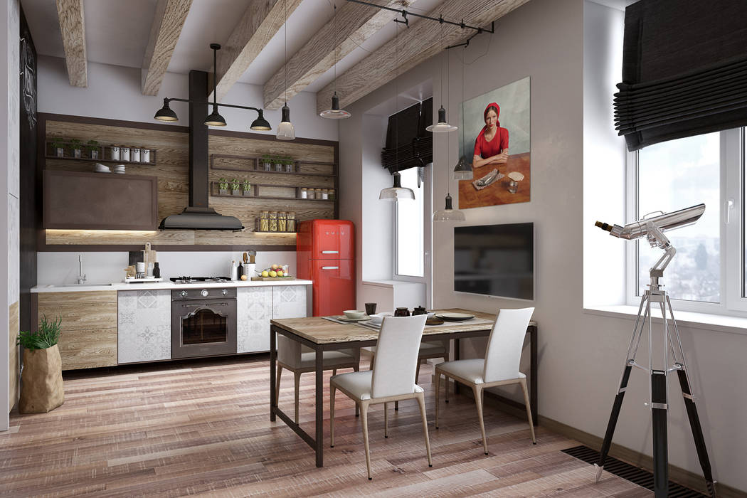 Дизайн маленькой квартиры в стиле Loft, Дизайн Мира Дизайн Мира مطبخ