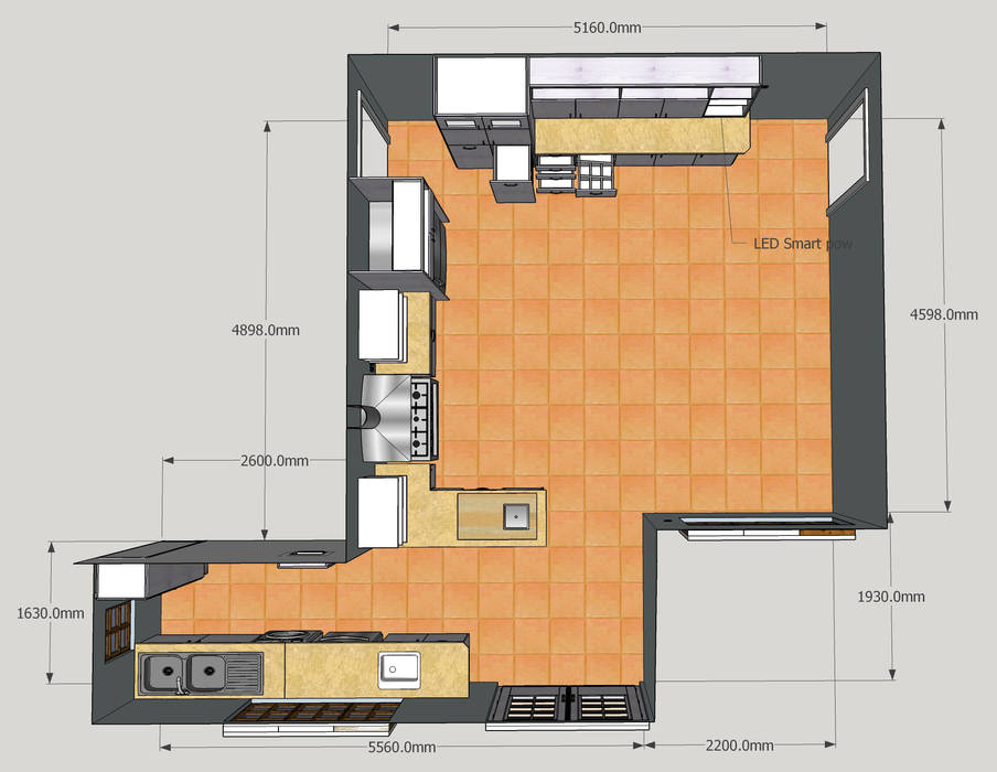 Planning: Floorplan for upgraded kitchen. Boss Custom Kitchens (PTY)LTD