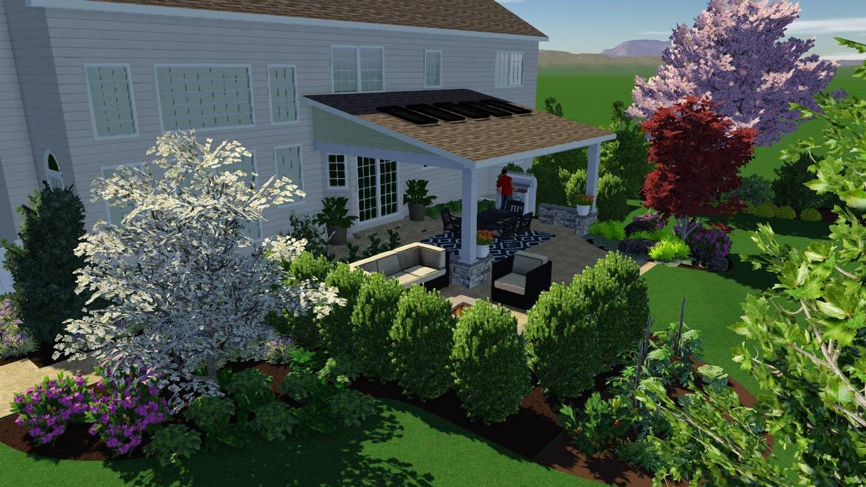 3D Rendering MasterPLAN Outdoor Living landscape design,landscape designer,design build,3D,backyard,transformation,patio,roof system,skylights,landscaping,lehigh valley
