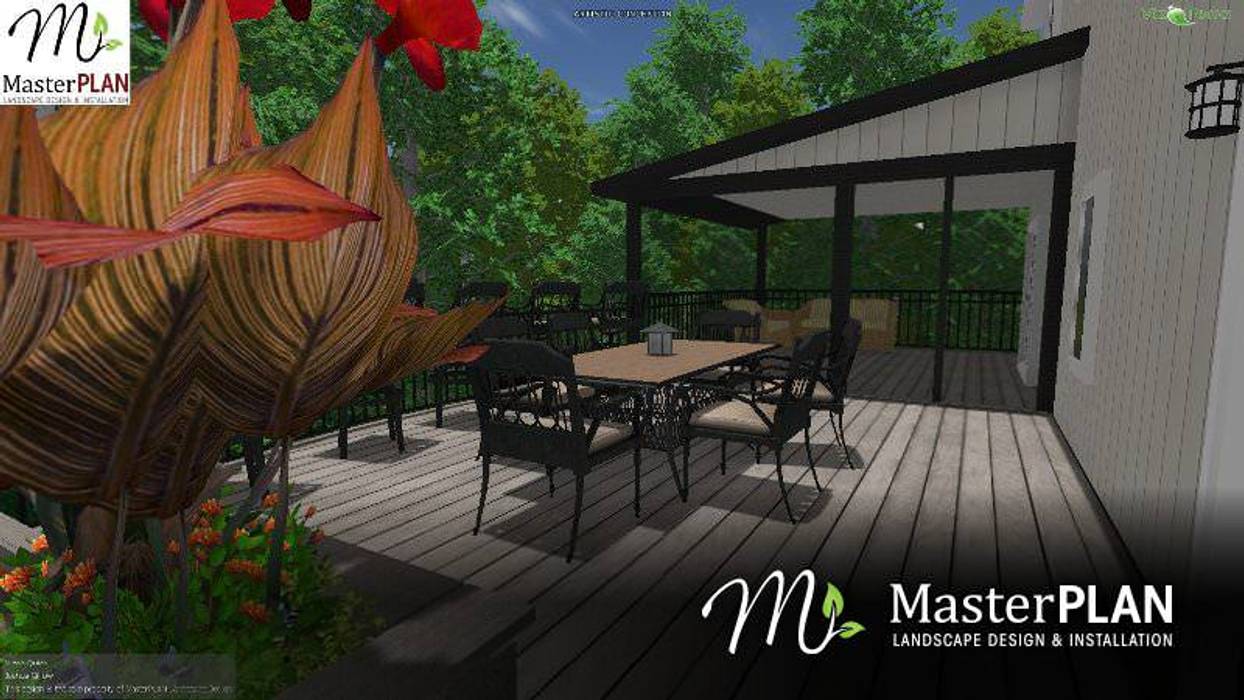 3D Rendering MasterPLAN Outdoor Living landscape design,landscape designer,design build,3D,dining,relaxation,roof structure,phantom screens,planters,custom,backyard,transformation