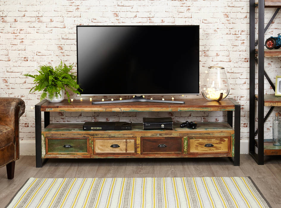 Large Industrial TV Stand - Urban Chic Big Blu Furniture Вітальня Підставки для телевізорів та шафи