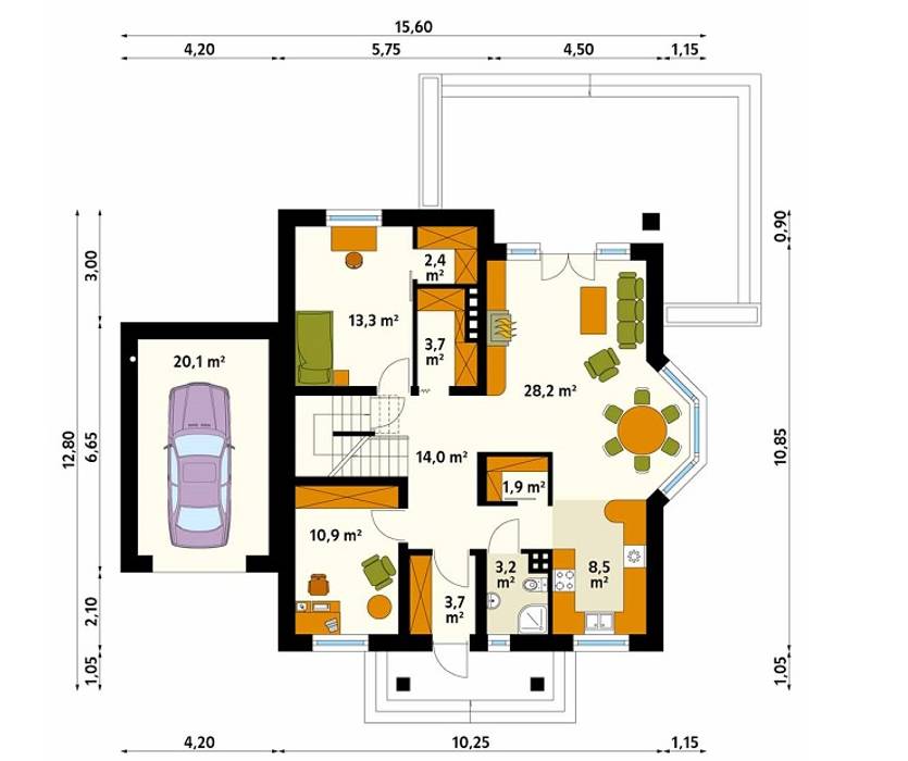 Rzut parteru projektu domu Wilga 4 homify Nowoczesne ściany i podłogi