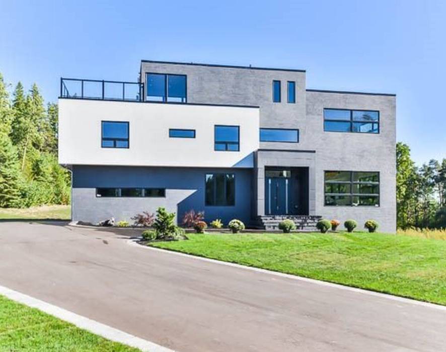 Woodland Acres, ARPA architects Inc. ARPA architects Inc. Modern houses Slate Sky,Window,Plant,Building,Tree,Fixture,Land lot,Door,Urban design,Residential area