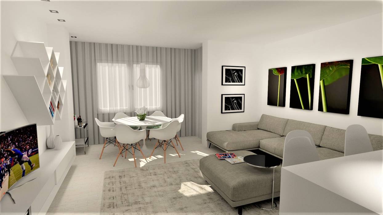 Projecto requalificação Apartamento Braga, parceria Distanciangular , Equevo - Interiores Design Equevo - Interiores Design Salas de estar modernas