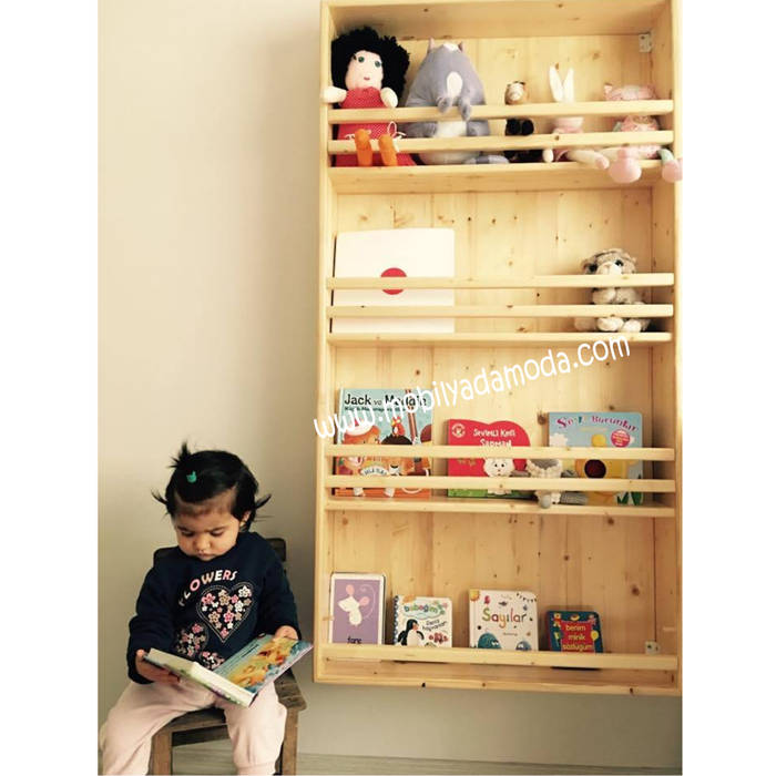 Montessori Bebek Çocuk Odası, Montessori Duvara Monte Kitaplık MOBİLYADA MODA Modern Çocuk Odası Ahşap Ahşap rengi montessori kitaplik,montessori odasi,montessori yatak
