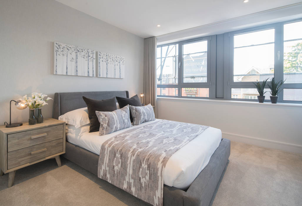 Station Rd, New Barnet Jigsaw Interior Architecture & Design Cuartos industriales master bed,jigsaw interiors,beige,textiles,bedding