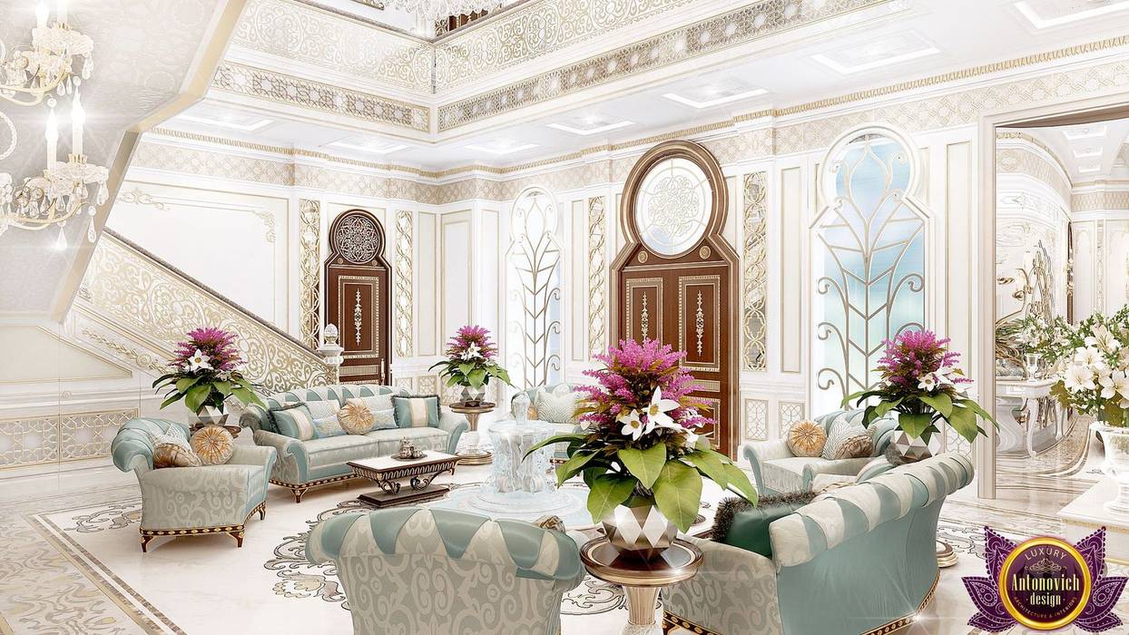 Villa Interior design in UAE of Katrina Antonovich Luxury Antonovich Design Classic style corridor, hallway and stairs