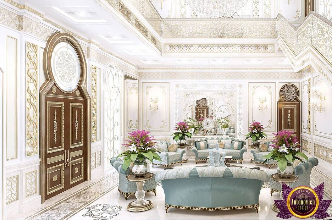 Villa Interior design in UAE of Katrina Antonovich Luxury Antonovich Design Classic style corridor, hallway and stairs