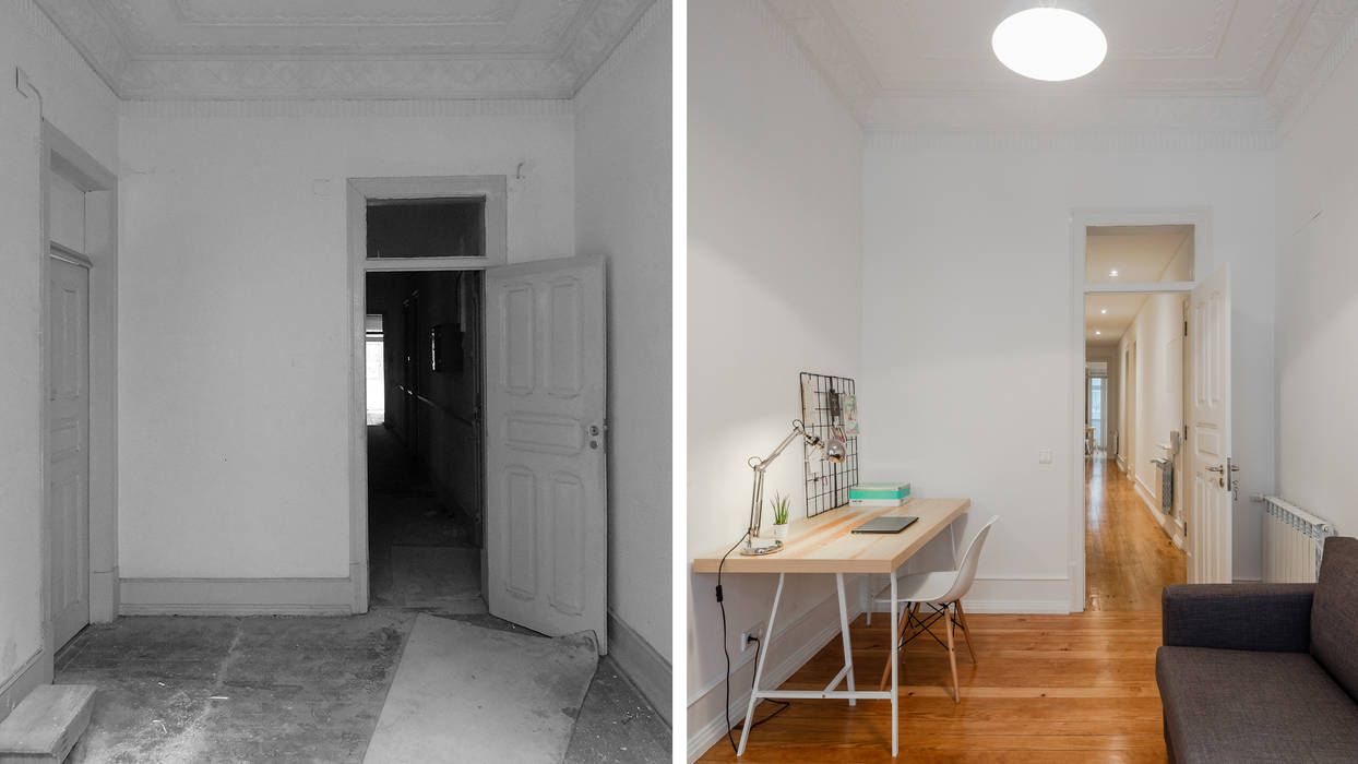 Apartamento MR — Bairro das Colónias, Lisboa, FMO ARCHITECTURE FMO ARCHITECTURE コロニアルデザインの 書斎