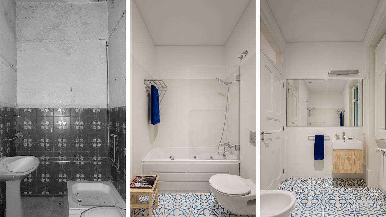 Apartamento MR — Bairro das Colónias, Lisboa, FMO ARCHITECTURE FMO ARCHITECTURE Mediterranean style bathroom