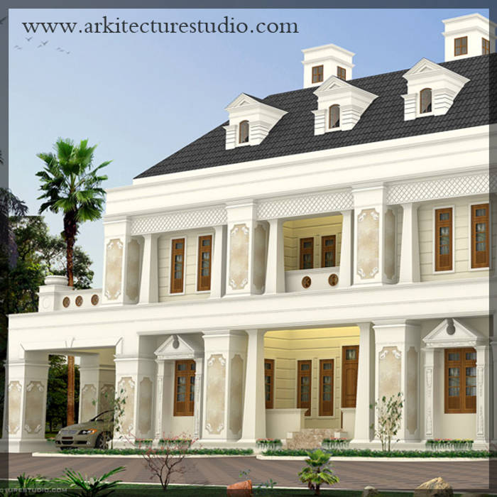 colonial style luxury indian home design _leading Architects in kerala _Arkitecture Studio, Arkitecture studio,Architects,Interior designers,Calicut,Kerala india Arkitecture studio,Architects,Interior designers,Calicut,Kerala india Maisons coloniales