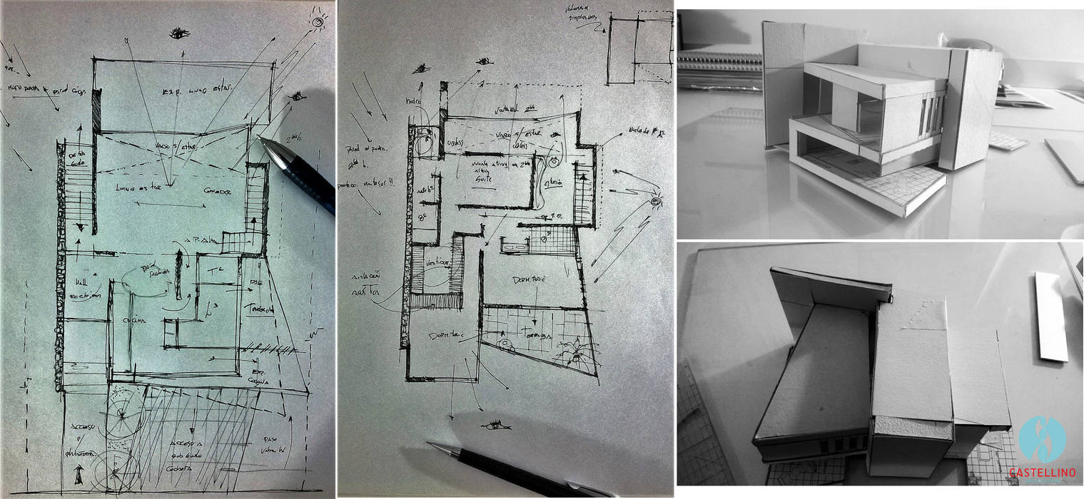 Croquis preliminares - Proceso de Diseño CASTELLINO ARQUITECTOS (+) Casas modernas: Ideas, imágenes y decoración Hormigón croquis