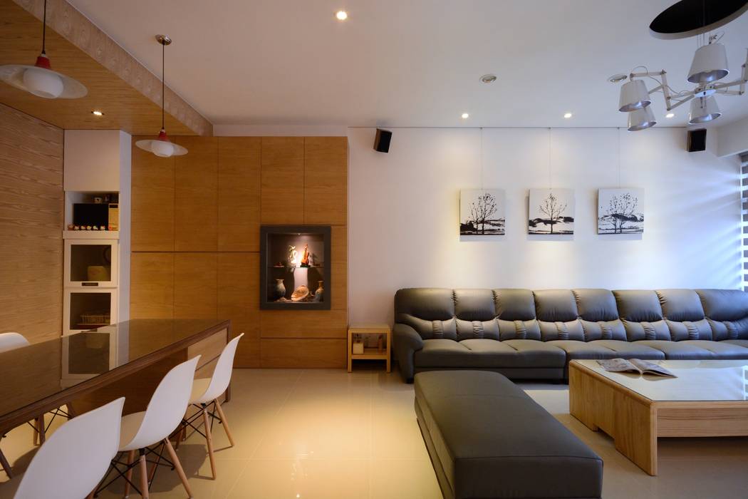 別墅設計多元木大塊空間意象 瓦悅設計有限公司 Classic style living room