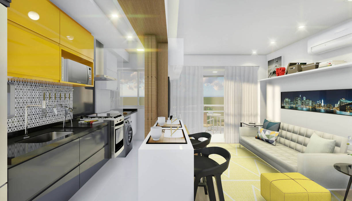 Living / Cozinha JS Interiores Salas de estar modernas sala,living,cozinha,área de serviço,kitchen,home