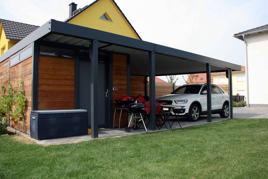 homify Modern garage/shed