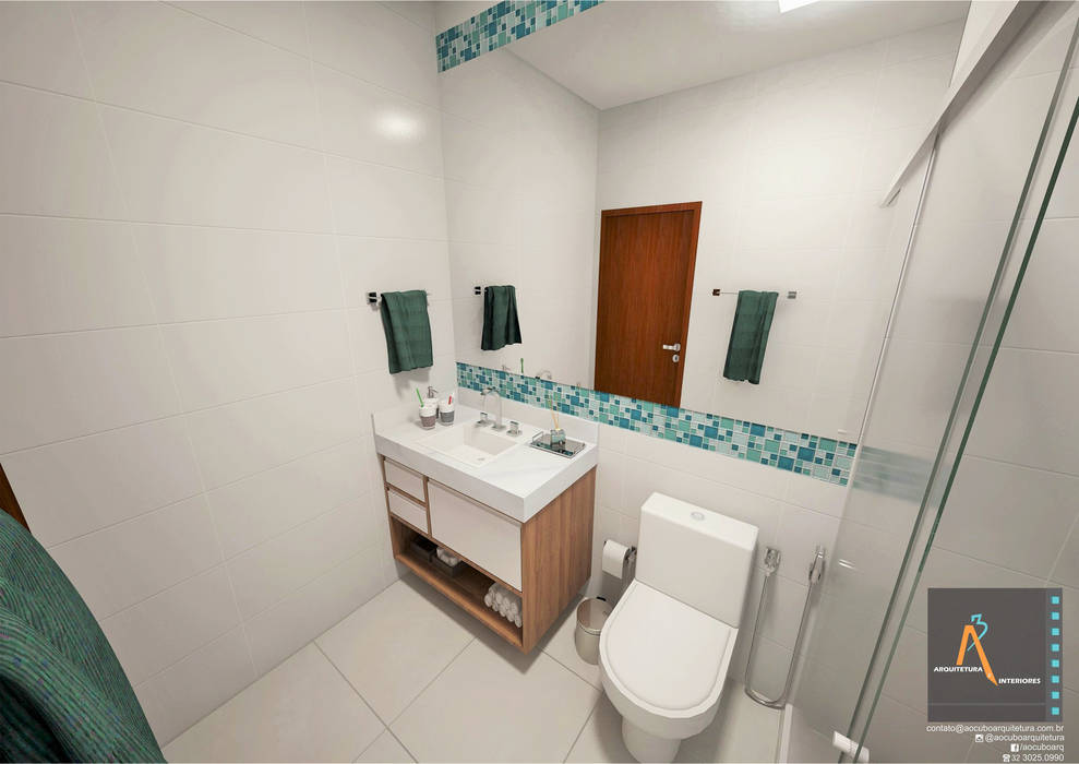 Banheiro suíte de hóspedes A|R, Ao Cubo Arquitetura e Interiores Ao Cubo Arquitetura e Interiores Baños modernos
