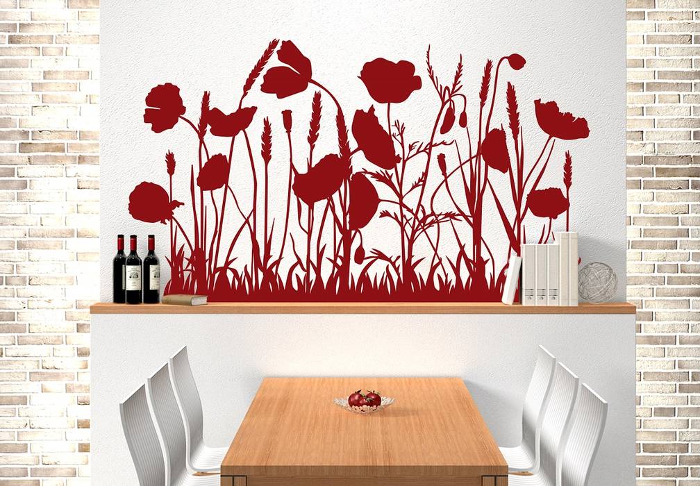 Wandtattoo Mohnwiese K&L Wall Art Moderne Wohnzimmer Kunststoff Braun florale deko,blumen deko,Accessoires und Dekoration