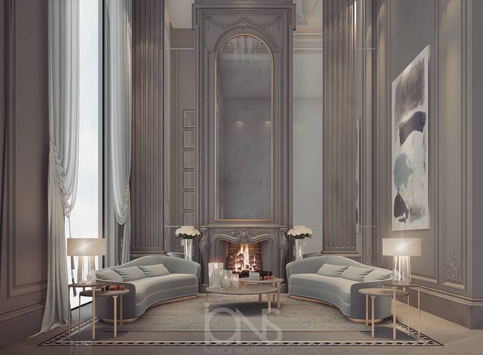 Sitting Room Design in Soothing Earth Colors, IONS DESIGN IONS DESIGN Klasik Oturma Odası Taş home decor ideas,home design,home interior,interior design,modern classic,lobby design,lounge design,Dubai