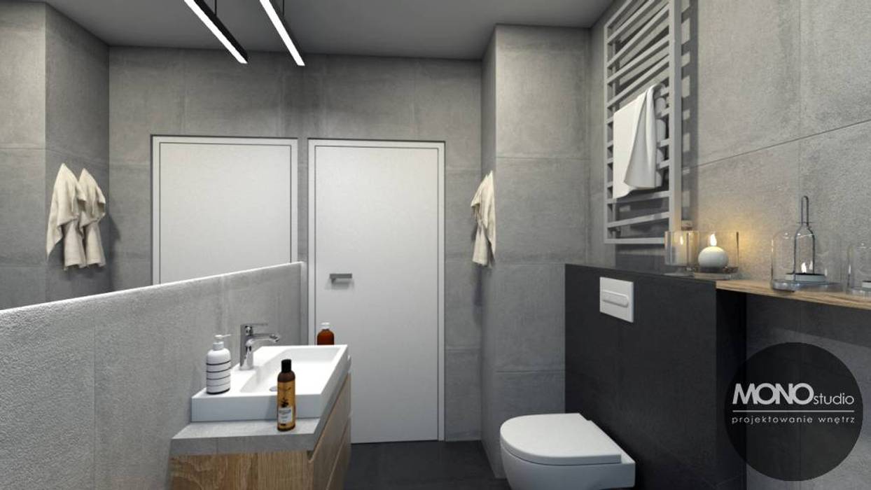 Łazienka w bieli i czerni MONOstudio Minimalistyczna łazienka projektowanie wnętrz,projektowanie,wnętrze,architektura,architektura wnętrz,interior design,interior,design,łazienka,badroom,minimalizm