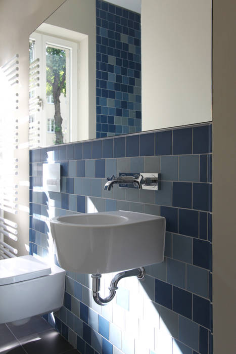 guest bathroom brandt+simon architekten Modern Bathroom Tiles villa,Berlin,restoration,renovation,conversion,bathroom,tiles,blue