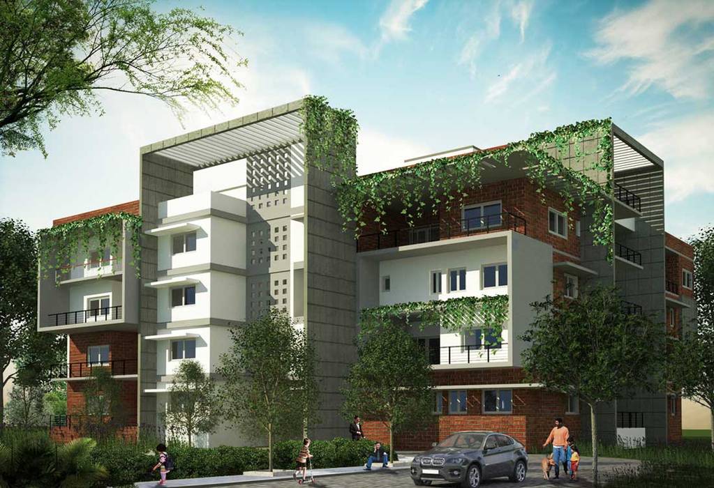 Apartment Architecture Design - Kilpauk, DLEA DLEA Modern houses Sky,Plant,Cloud,Building,Wheel,Tire,Window,Car,Tree,Fixture