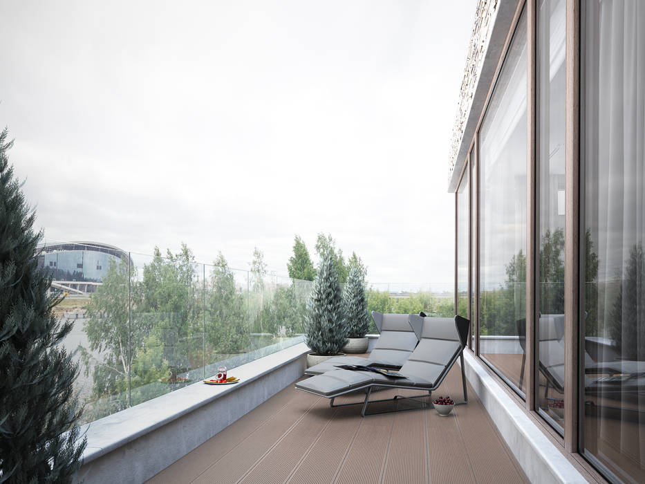 Дом у большой воды, премиум интериум премиум интериум Minimalist balcony, veranda & terrace