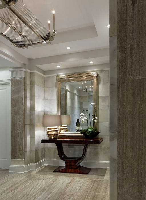 Foyer Douglas Design Studio Classic style corridor, hallway and stairs Foyer,Parchment Wallcover,Parchment,Goatskin