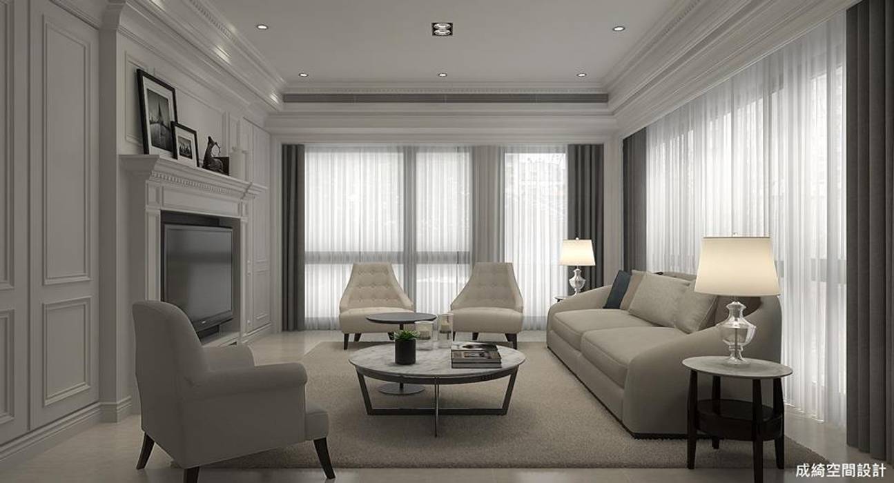 新古典的白色浪漫, 成綺空間設計 成綺空間設計 客廳