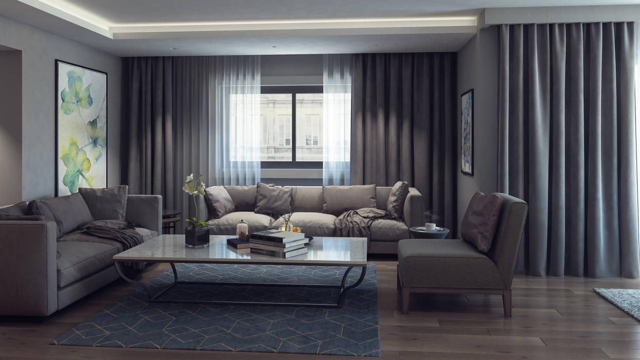 Lounge, De I Studio - 3D Mimari Görselleştirme ve Animasyon Hizmetleri De I Studio - 3D Mimari Görselleştirme ve Animasyon Hizmetleri Modern Living Room