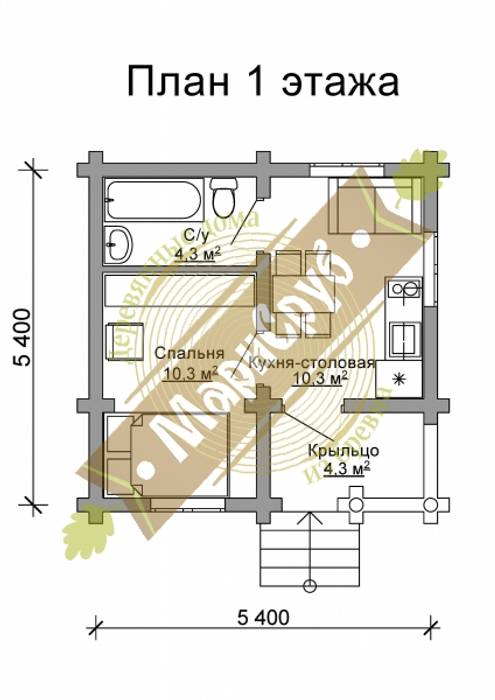 Одноэтажный дом с крыльцом "Солнечный", Марисруб Марисруб Klasik Evler İşlenmiş Ahşap Şeffaf