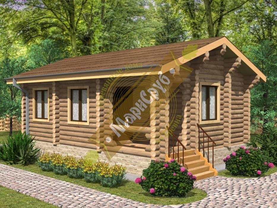 Компактный одноэтажный коттедж из бревна "Отдых", Марисруб Марисруб Classic style houses Engineered Wood Transparent