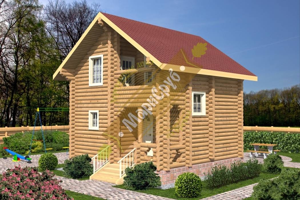 Компактный садовый домик из бревна с мансардой "Сказка" Марисруб Дома в классическом стиле Изделия из древесины Прозрачный деревянный дом