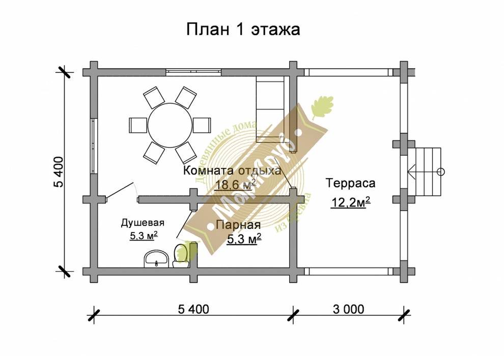 Функциональная баня из бревна "Веста", Марисруб Марисруб 클래식스타일 스파 엔지니어드 우드 투명